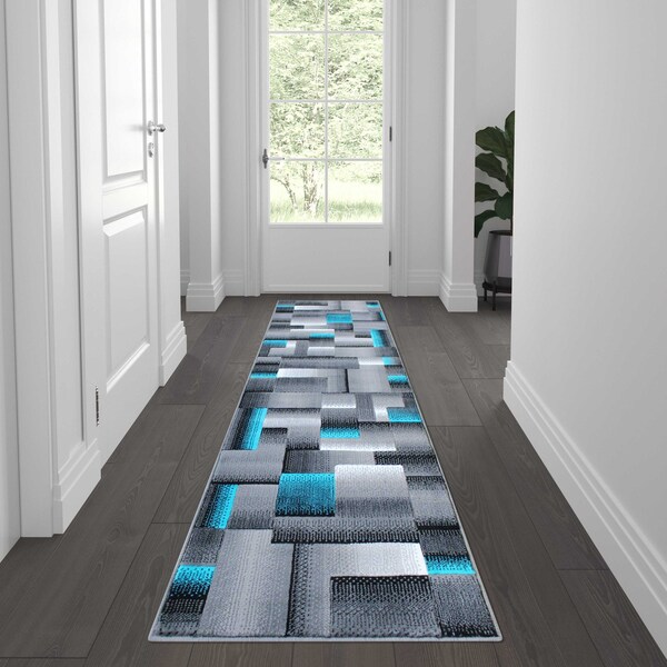 Flash Furniture Turquoise 2' x 7' Modern Color Blocked Area Rug ACD-RGTRZ861-27-TQ-GG - main